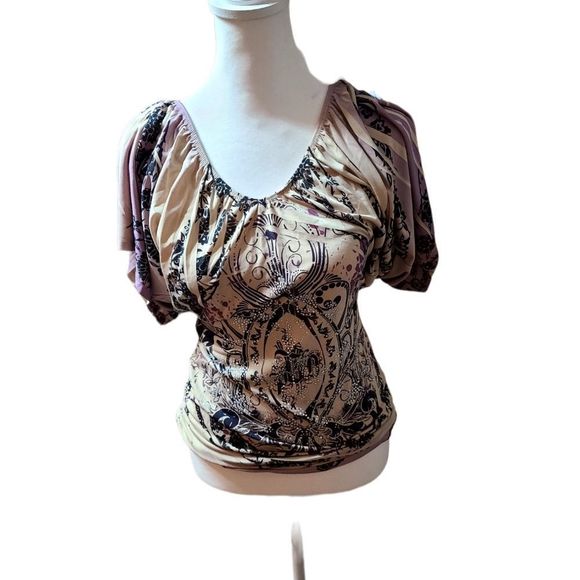 Cream an Purple Rhinestone Shirt size Small - Picture 4 of 4